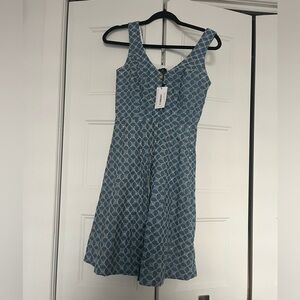 Elizabeth Lozano Chic Blue Geometric Midi Dress